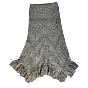 Solitaire Maxi Skirt Womens Medium Green Crochet Ruffle Lined Prairie Feminine